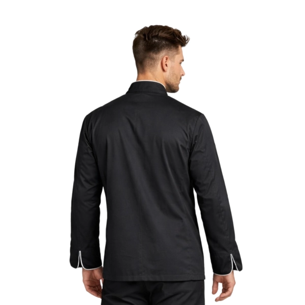 Bluza kucharska czarna długi rękaw lamówka biała roz.3XL